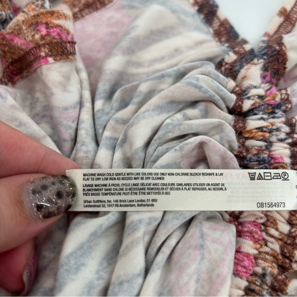 NWT Anthropologie Daily Practice Short Ruched Dress in Brown Motif Size Large - Picture 11 of 11